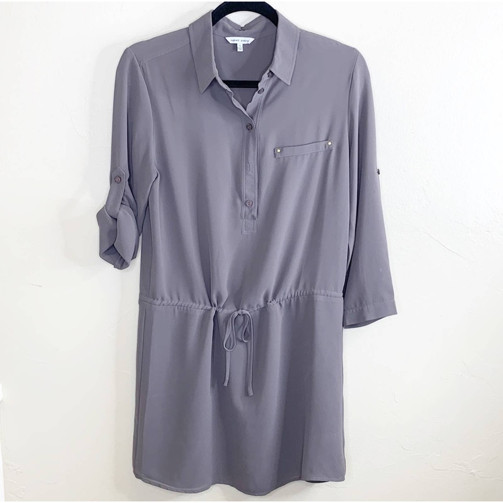 Naked Zebra Women's Roll Tab 3/4 Sleeve Drawstring Mini Shirt Dress in‎ Greige